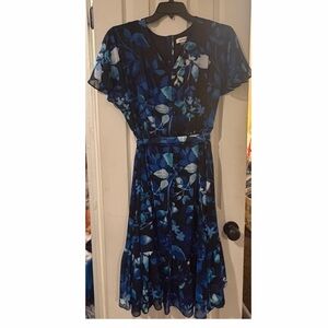 Calvin Klein Blue and Black Floral Midi Dress